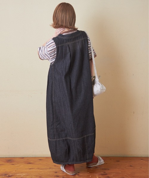 CUBE SUGAR(キューブシュガー)の「6.5オンスデニムバルーンワンピース(ワンピース・レディース・マルチ/ブラック/インディゴブルー/グリーン・M)」の5枚目の写真