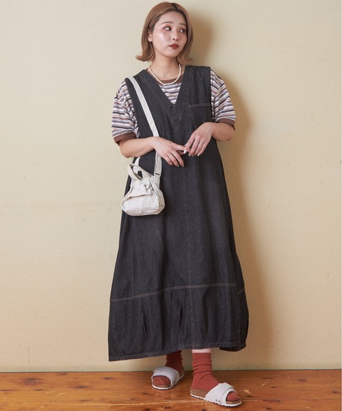 CUBE SUGAR(キューブシュガー)の「6.5オンスデニムバルーンワンピース(ワンピース・レディース・マルチ/ブラック/インディゴブルー/グリーン・M)」の8枚目の写真