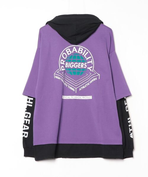 FUNALIVE(ファンアライブ)の「フェイクレイヤード長袖Tシャツパーカー(パーカー・メンズ・ブラック/ホワイト/パープル/ホワイト系・M/L)」の17枚目の写真
