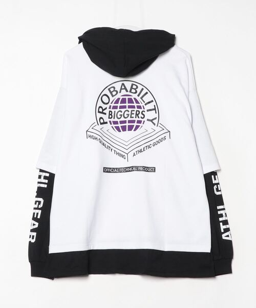FUNALIVE(ファンアライブ)の「フェイクレイヤード長袖Tシャツパーカー(パーカー・メンズ・ブラック/ホワイト/パープル/ホワイト系・M/L)」の14枚目の写真