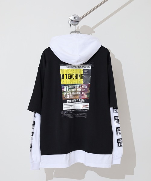 FUNALIVE(ファンアライブ)の「フェイクレイヤード長袖Tシャツパーカー(パーカー・メンズ・ブラック/ホワイト/パープル/ホワイト系・M/L)」の10枚目の写真