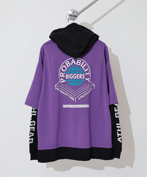 FUNALIVE(ファンアライブ)の「フェイクレイヤード長袖Tシャツパーカー(パーカー・メンズ・ブラック/ホワイト/パープル/ホワイト系・M/L)」の12枚目の写真