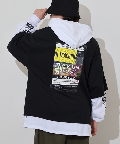 FUNALIVE(ファンアライブ)の「フェイクレイヤード長袖Tシャツパーカー(パーカー・メンズ・ブラック/ホワイト/パープル/ホワイト系・M/L)」の21枚目の写真