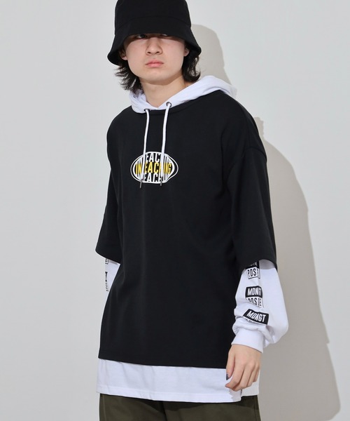 FUNALIVE(ファンアライブ)の「フェイクレイヤード長袖Tシャツパーカー(パーカー・メンズ・ブラック/ホワイト/パープル/ホワイト系・M/L)」の20枚目の写真