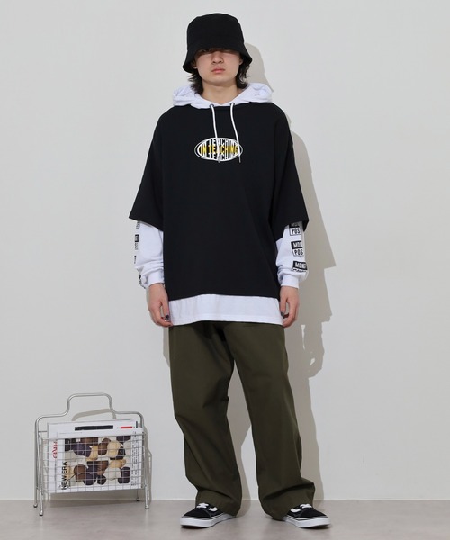 FUNALIVE(ファンアライブ)の「フェイクレイヤード長袖Tシャツパーカー(パーカー・メンズ・ブラック/ホワイト/パープル/ホワイト系・M/L)」の22枚目の写真