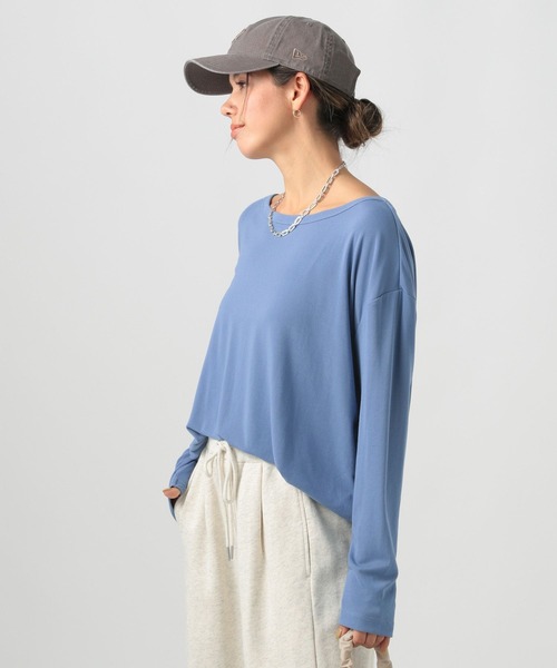BAYFLOW（ベイフロー）の「ソフトモダールロングスリーブT（Tシャツ/カットソー・レディース・チャコール/ブルー/オフホワイト・FREE）」の19枚目の写真