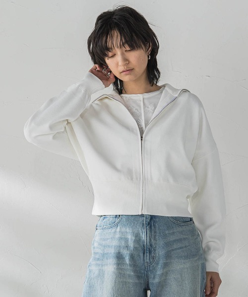 MAYSON GREY(メイソングレイ)の「ダブルジップニットカーディガン≪手洗い可能≫(カーディガン/ボレロ・レディース・ホワイト/パープル/ライトグレー・M)」の4枚目の写真