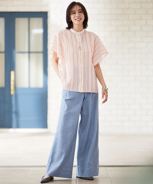 自由区(ジユウク)の「コットンリネンシャンブレーワイドストレート パンツ(その他パンツ・レディース・ネイビー系/サックスブルー系・46/44)」の3枚目の写真