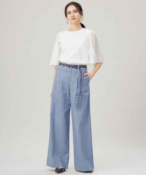 自由区(ジユウク)の「コットンリネンシャンブレーワイドストレート パンツ(その他パンツ・レディース・ネイビー系/サックスブルー系・46/44)」の5枚目の写真