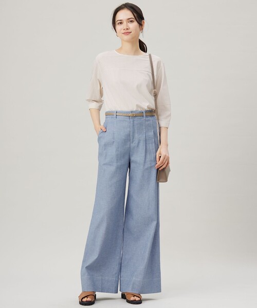 自由区(ジユウク)の「コットンリネンシャンブレーワイドストレート パンツ(その他パンツ・レディース・ネイビー系/サックスブルー系・46/44)」の6枚目の写真