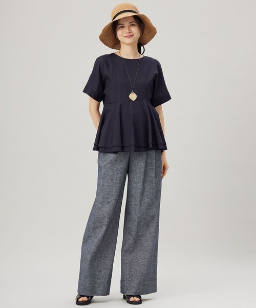 自由区(ジユウク)の「コットンリネンシャンブレーワイドストレート パンツ(その他パンツ・レディース・ネイビー系/サックスブルー系・46/44)」の8枚目の写真
