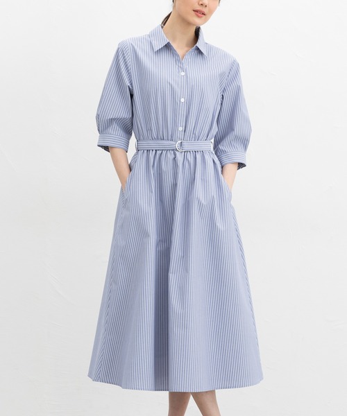 Honeys(ハニーズ)の「6分袖シャツワンピース(ワンピース・レディース・サックスブルー系/ホワイト×ネイビー/ネイビー/イエロー系その他・3L/L/LL/M/S)」の3枚目の写真