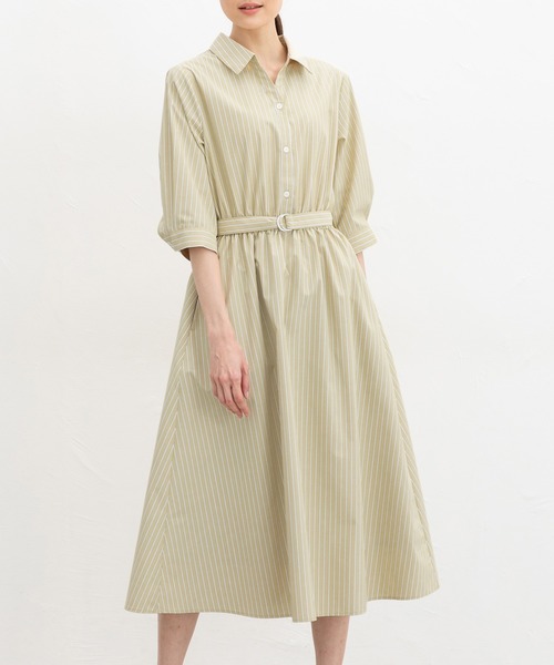 Honeys(ハニーズ)の「6分袖シャツワンピース(ワンピース・レディース・サックスブルー系/ホワイト×ネイビー/ネイビー/イエロー系その他・3L/L/LL/M/S)」の4枚目の写真