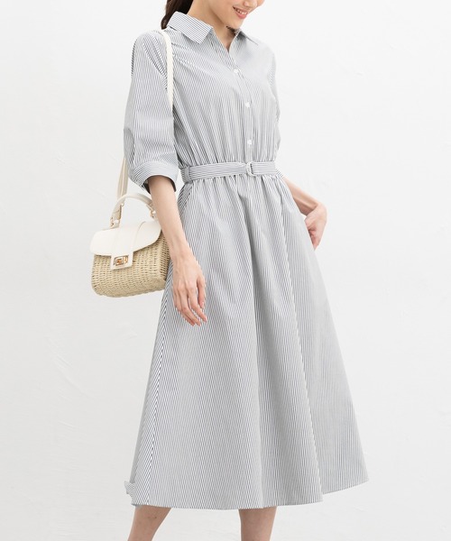 Honeys(ハニーズ)の「6分袖シャツワンピース(ワンピース・レディース・サックスブルー系/ホワイト×ネイビー/ネイビー/イエロー系その他・3L/L/LL/M/S)」の2枚目の写真