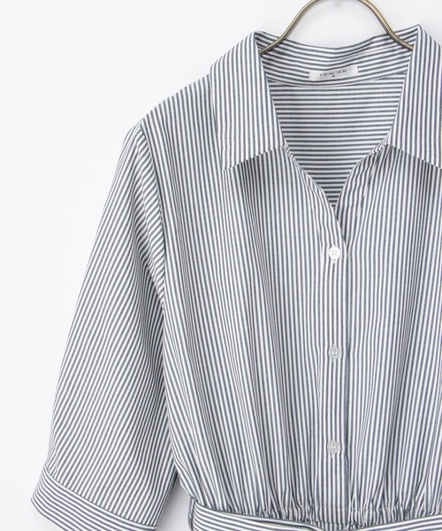 Honeys(ハニーズ)の「6分袖シャツワンピース(ワンピース・レディース・サックスブルー系/ホワイト×ネイビー/ネイビー/イエロー系その他・3L/L/LL/M/S)」の6枚目の写真