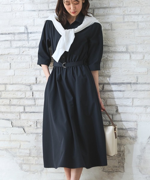 Honeys(ハニーズ)の「6分袖シャツワンピース(ワンピース・レディース・サックスブルー系/ホワイト×ネイビー/ネイビー/イエロー系その他・3L/L/LL/M/S)」の5枚目の写真