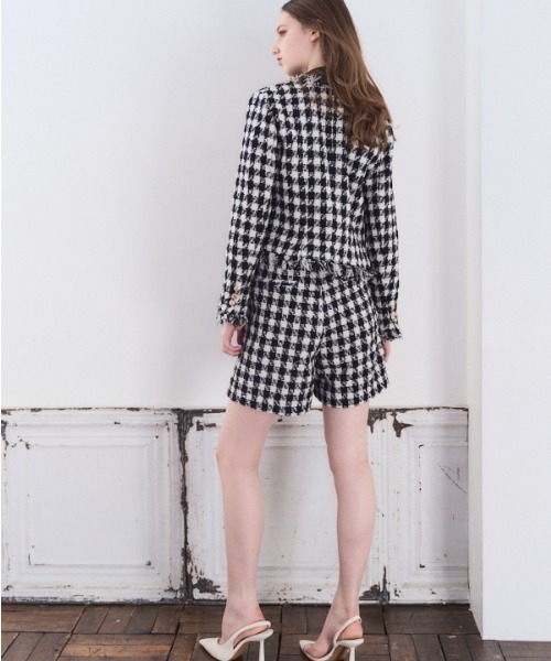 Meline M(メリンエム)の「Fringe Tweed Jacket フリンジツイードジャケット(ノーカラーコート・レディース・ブラック×ホワイト/ホワイト系その他・FREE)」の10枚目の写真