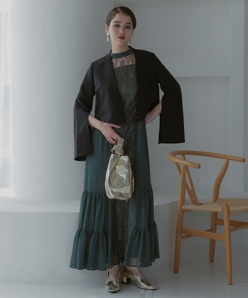 Callarus(カラルス)の「フロント刺繍切替デザインワンピースドレス〔Callarus〕(ドレス・レディース・グリーン系/ブラック・S/L/LL/M)」の6枚目の写真