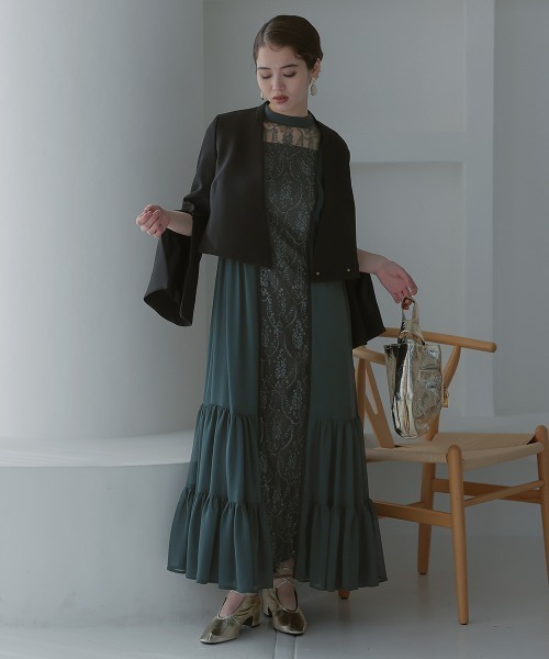 Callarus(カラルス)の「フロント刺繍切替デザインワンピースドレス〔Callarus〕(ドレス・レディース・グリーン系/ブラック・S/L/LL/M)」の8枚目の写真