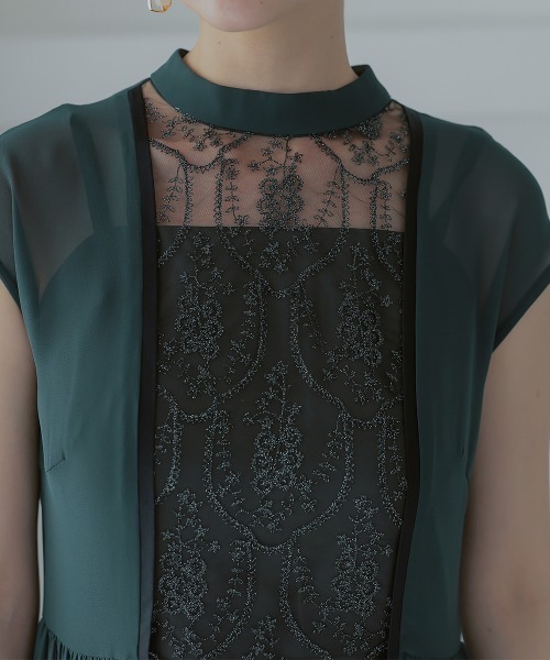 Callarus(カラルス)の「フロント刺繍切替デザインワンピースドレス〔Callarus〕(ドレス・レディース・グリーン系/ブラック・S/L/LL/M)」の11枚目の写真