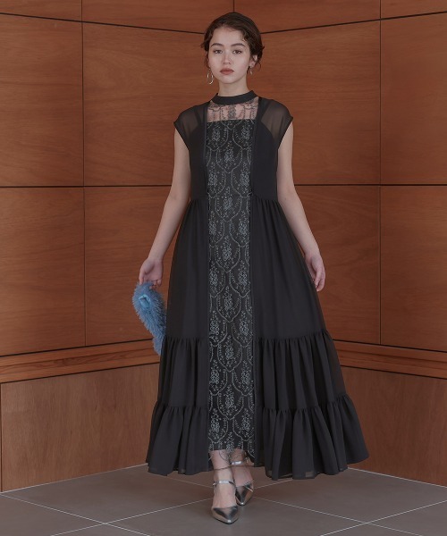Callarus(カラルス)の「フロント刺繍切替デザインワンピースドレス〔Callarus〕(ドレス・レディース・グリーン系/ブラック・S/L/LL/M)」の21枚目の写真