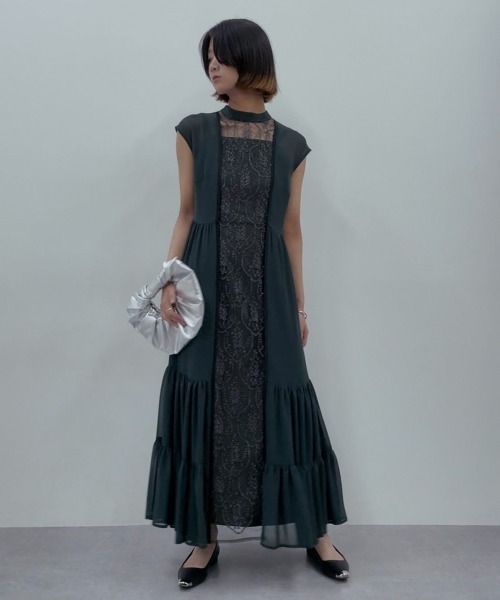 Callarus(カラルス)の「フロント刺繍切替デザインワンピースドレス〔Callarus〕(ドレス・レディース・グリーン系/ブラック・S/L/LL/M)」の18枚目の写真