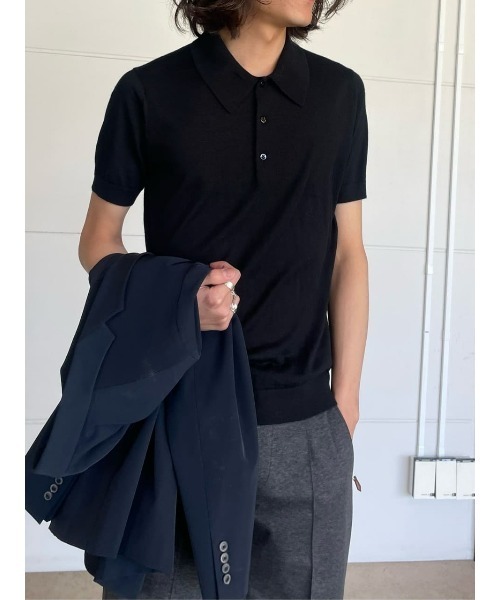 ESTNATION（エストネーション）の「ESTNATION / CARIAGGI カシミヤ ニットポロシャツ（ポロシャツ・メンズ・ブラック/チャコールグレー・LARGE/MEDIUM）」の9枚目の写真