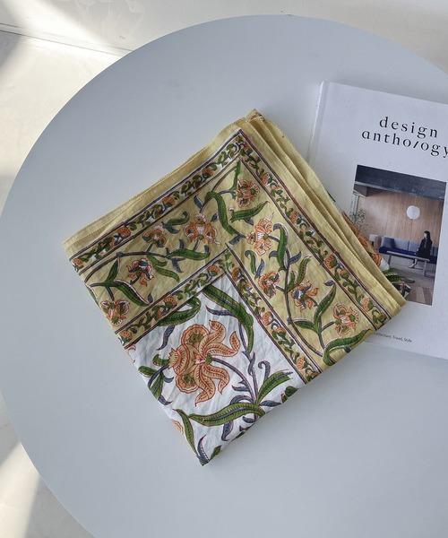 AS KNOW AS plus（アズノゥアズプラス）の「インド ブロックプリント大判スカーフ（ストール/ショール・レディース・ライトイエロー/グレー/ブラウン/グリーン/ピンク/イエロー/オレンジ・FREE）」の20枚目の写真