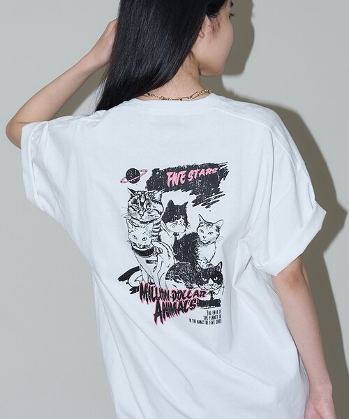 PUBLUX(パブリュクス)の「PUBLUX/パブリュクス ”FIVE STARS”キャット アニマルプリントTシャツ 限定展開(Tシャツ/カットソー・レディース・チャコールグレー/オフホワイト/ライトグレー・LARGE/MEDIUM/SMALL)」の11枚目の写真