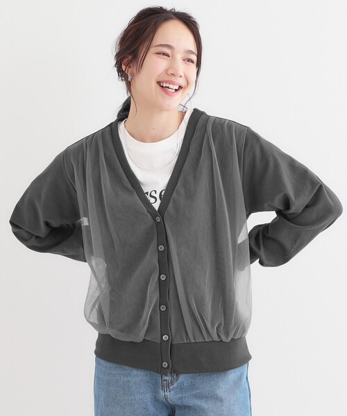 SHOO・LA・RUE(シューラルー)の「【S-LL】チュールレイヤードカーディガン(カーディガン/ボレロ・レディース・ライトグレー/ブラック/チャコールグレー・04/03/02/01)」の4枚目の写真