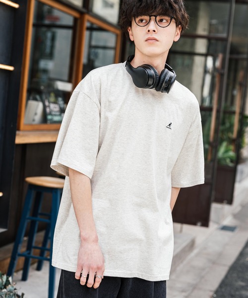 KANGOL（カンゴール）の「KANGOL 別注コラボ ワンポイントロゴ刺繍半袖クルーネックTシャツ 無地/リンガーネック（Tシャツ/カットソー・メンズ・ホワイト×ブラック/ベージュ/ブラック/ホワイト/チャコールグレー/ブルー/オートミール/ネイビー・XL/L/M）」の6枚目の写真
