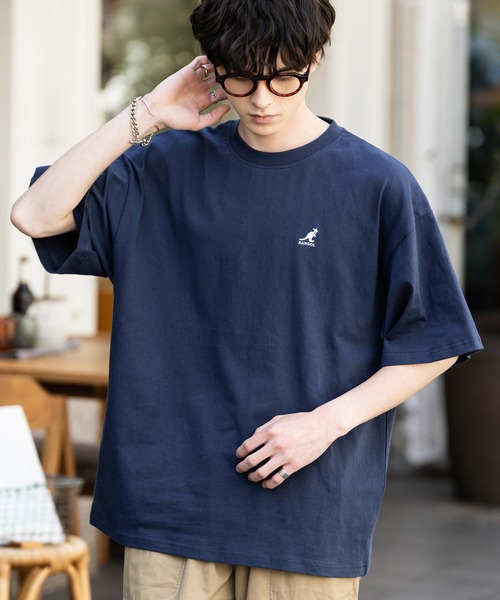 KANGOL（カンゴール）の「KANGOL 別注コラボ ワンポイントロゴ刺繍半袖クルーネックTシャツ 無地/リンガーネック（Tシャツ/カットソー・メンズ・ホワイト×ブラック/ベージュ/ブラック/ホワイト/チャコールグレー/ブルー/オートミール/ネイビー・XL/L/M）」の7枚目の写真