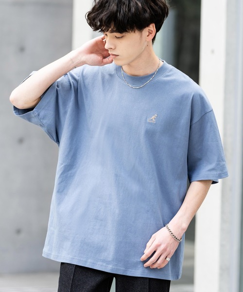 KANGOL（カンゴール）の「KANGOL 別注コラボ ワンポイントロゴ刺繍半袖クルーネックTシャツ 無地/リンガーネック（Tシャツ/カットソー・メンズ・ホワイト×ブラック/ベージュ/ブラック/ホワイト/チャコールグレー/ブルー/オートミール/ネイビー・XL/L/M）」の8枚目の写真