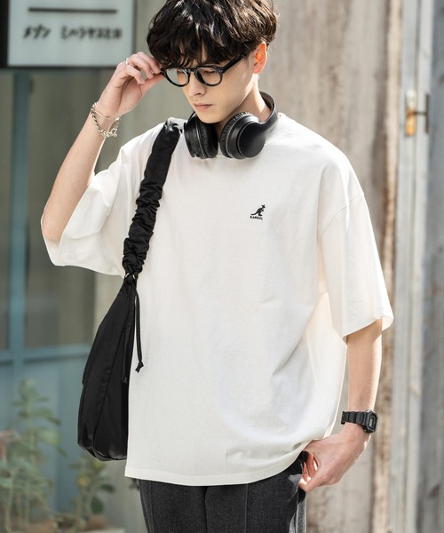 KANGOL（カンゴール）の「KANGOL 別注コラボ ワンポイントロゴ刺繍半袖クルーネックTシャツ 無地/リンガーネック（Tシャツ/カットソー・メンズ・ホワイト×ブラック/ベージュ/ブラック/ホワイト/チャコールグレー/ブルー/オートミール/ネイビー・XL/L/M）」の18枚目の写真