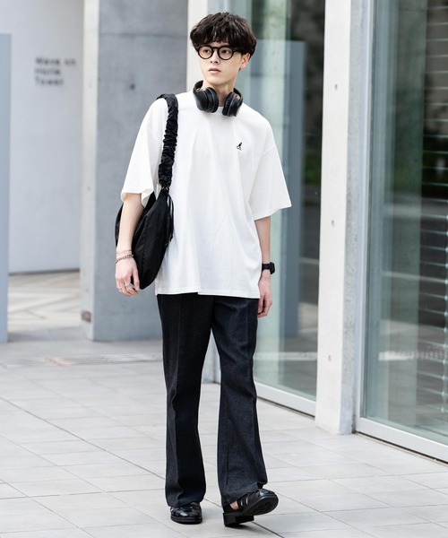 KANGOL（カンゴール）の「KANGOL 別注コラボ ワンポイントロゴ刺繍半袖クルーネックTシャツ 無地/リンガーネック（Tシャツ/カットソー・メンズ・ホワイト×ブラック/ベージュ/ブラック/ホワイト/チャコールグレー/ブルー/オートミール/ネイビー・XL/L/M）」の10枚目の写真