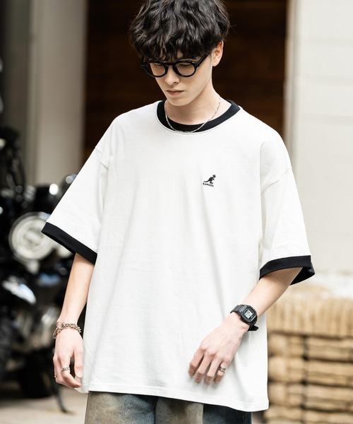 KANGOL（カンゴール）の「KANGOL 別注コラボ ワンポイントロゴ刺繍半袖クルーネックTシャツ 無地/リンガーネック（Tシャツ/カットソー・メンズ・ホワイト×ブラック/ベージュ/ブラック/ホワイト/チャコールグレー/ブルー/オートミール/ネイビー・XL/L/M）」の12枚目の写真