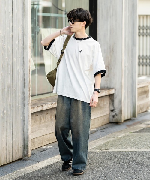 KANGOL（カンゴール）の「KANGOL 別注コラボ ワンポイントロゴ刺繍半袖クルーネックTシャツ 無地/リンガーネック（Tシャツ/カットソー・メンズ・ホワイト×ブラック/ベージュ/ブラック/ホワイト/チャコールグレー/ブルー/オートミール/ネイビー・XL/L/M）」の13枚目の写真