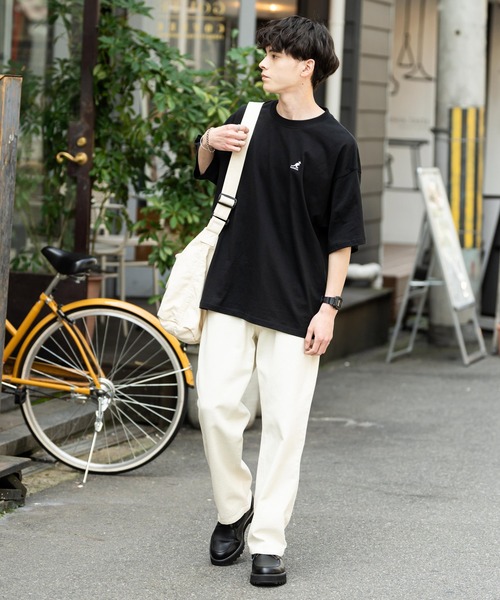 KANGOL（カンゴール）の「KANGOL 別注コラボ ワンポイントロゴ刺繍半袖クルーネックTシャツ 無地/リンガーネック（Tシャツ/カットソー・メンズ・ホワイト×ブラック/ベージュ/ブラック/ホワイト/チャコールグレー/ブルー/オートミール/ネイビー・XL/L/M）」の21枚目の写真