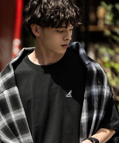 KANGOL（カンゴール）の「KANGOL 別注コラボ ワンポイントロゴ刺繍半袖クルーネックTシャツ 無地/リンガーネック（Tシャツ/カットソー・メンズ・ホワイト×ブラック/ベージュ/ブラック/ホワイト/チャコールグレー/ブルー/オートミール/ネイビー・XL/L/M）」の22枚目の写真