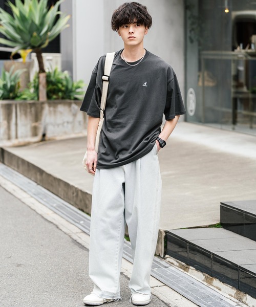 KANGOL（カンゴール）の「KANGOL 別注コラボ ワンポイントロゴ刺繍半袖クルーネックTシャツ 無地/リンガーネック（Tシャツ/カットソー・メンズ・ホワイト×ブラック/ベージュ/ブラック/ホワイト/チャコールグレー/ブルー/オートミール/ネイビー・XL/L/M）」の15枚目の写真