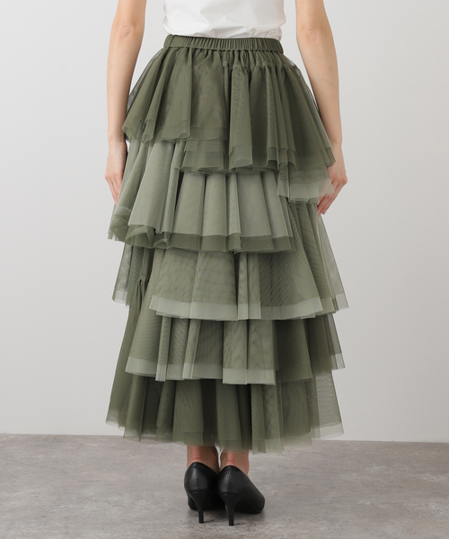 VIVIANO（ヴィヴィアーノ）の「【VIVIANO / ヴィヴィアーノ】Tulle Ruffle Tiered Skirt:スカート　VW-SS25-SK09（スカート・レディース・カーキ・FREE）」の10枚目の写真