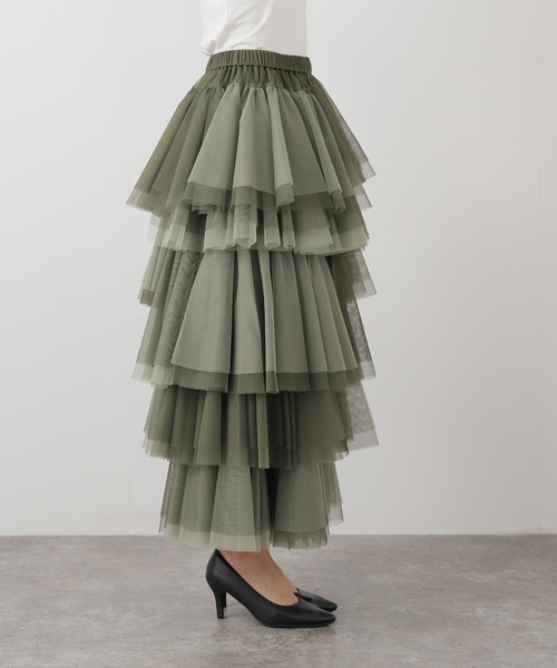 VIVIANO（ヴィヴィアーノ）の「【VIVIANO / ヴィヴィアーノ】Tulle Ruffle Tiered Skirt:スカート　VW-SS25-SK09（スカート・レディース・カーキ・FREE）」の11枚目の写真