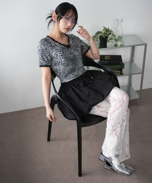 WEGO（ウィゴー）の「WEGO/レオパードレースちびT（Tシャツ/カットソー・レディース・グレー/ブラウン・FREE）」の3枚目の写真
