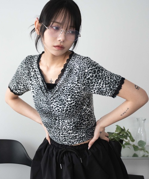WEGO（ウィゴー）の「WEGO/レオパードレースちびT（Tシャツ/カットソー・レディース・グレー/ブラウン・FREE）」の8枚目の写真