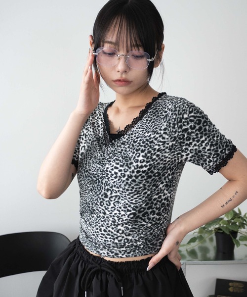 WEGO（ウィゴー）の「WEGO/レオパードレースちびT（Tシャツ/カットソー・レディース・グレー/ブラウン・FREE）」の9枚目の写真