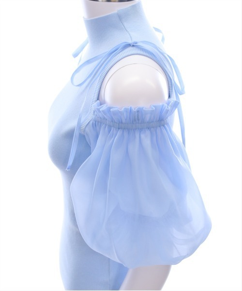 CLEAR BASIC（クリアベーシック）の「布帛ドッキング肩あきニットトップス[フェミニン バルーンスリーブ 骨格ウェーブ]≪SS新作≫（ニット/セーター・レディース・ブラック/サックスブルー/グレー/オフホワイト/ピンクベージュ・F）」の11枚目の写真