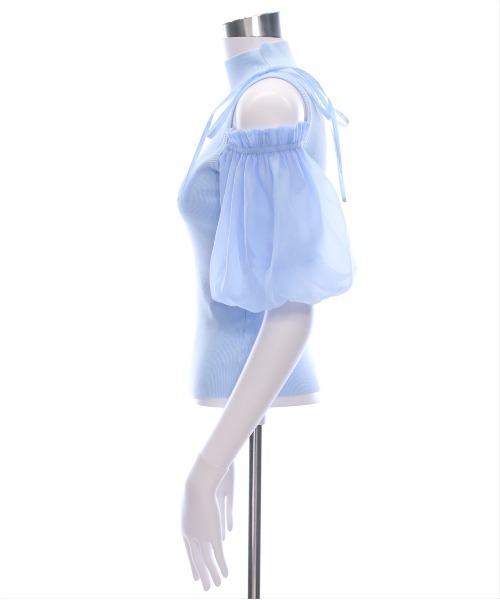 CLEAR BASIC（クリアベーシック）の「布帛ドッキング肩あきニットトップス[フェミニン バルーンスリーブ 骨格ウェーブ]≪SS新作≫（ニット/セーター・レディース・ブラック/サックスブルー/グレー/オフホワイト/ピンクベージュ・F）」の14枚目の写真