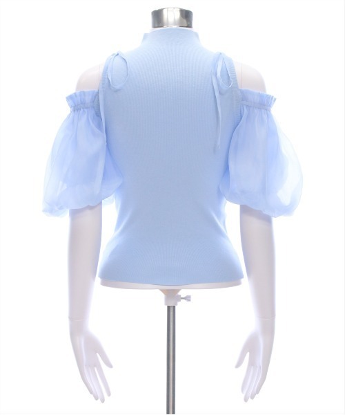 CLEAR BASIC（クリアベーシック）の「布帛ドッキング肩あきニットトップス[フェミニン バルーンスリーブ 骨格ウェーブ]≪SS新作≫（ニット/セーター・レディース・ブラック/サックスブルー/グレー/オフホワイト/ピンクベージュ・F）」の16枚目の写真