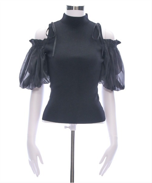 CLEAR BASIC（クリアベーシック）の「布帛ドッキング肩あきニットトップス[フェミニン バルーンスリーブ 骨格ウェーブ]≪SS新作≫（ニット/セーター・レディース・ブラック/サックスブルー/グレー/オフホワイト/ピンクベージュ・F）」の18枚目の写真