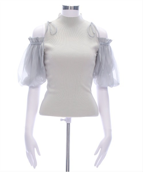 CLEAR BASIC（クリアベーシック）の「布帛ドッキング肩あきニットトップス[フェミニン バルーンスリーブ 骨格ウェーブ]≪SS新作≫（ニット/セーター・レディース・ブラック/サックスブルー/グレー/オフホワイト/ピンクベージュ・F）」の19枚目の写真